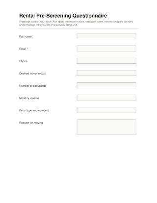 Rental Pre-Screening Questionnaire template preview