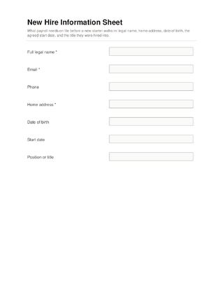 New Hire Information Sheet template preview