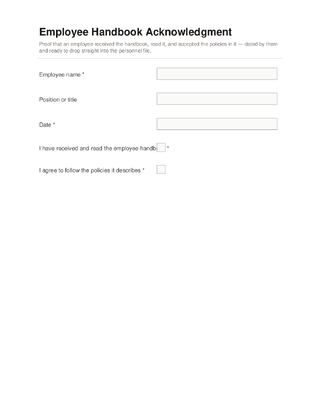 Employee Handbook Acknowledgment template preview