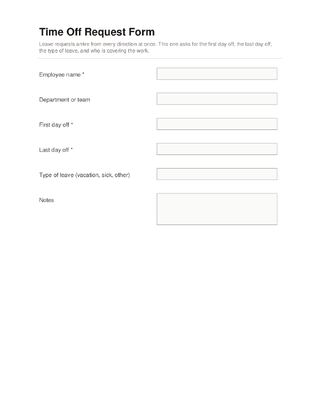 Time Off Request Form template preview