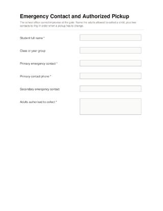 Emergency Contact and Authorized Pickup template preview