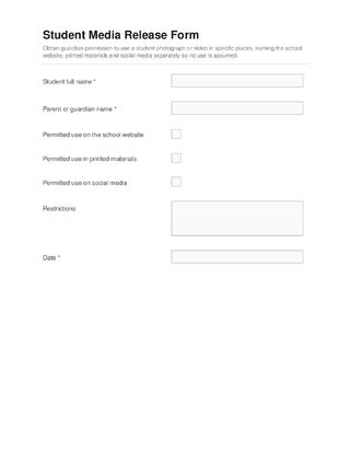 Student Media Release Form template preview