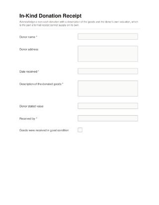 In-Kind Donation Receipt template preview