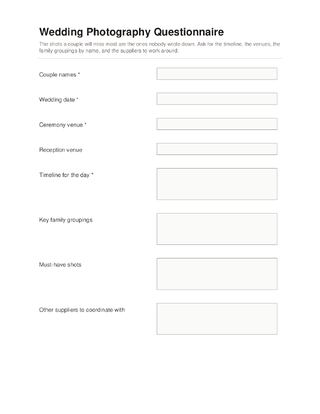 Wedding Photography Questionnaire template preview