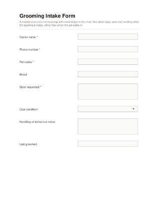 Grooming Intake Form template preview