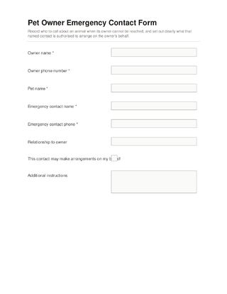 Pet Owner Emergency Contact Form template preview