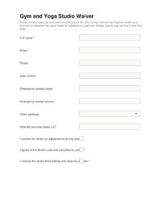 Gym and Yoga Studio Waiver template preview