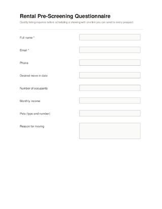 Rental Pre-Screening Questionnaire template preview