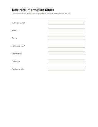 New Hire Information Sheet template preview