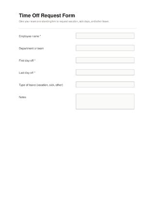 Time Off Request Form template preview